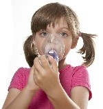 mold testing small girl with an asthma inhaler