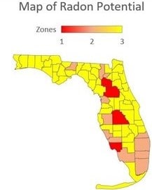 Areas With Elevated Levels of Radon Gas in Florida